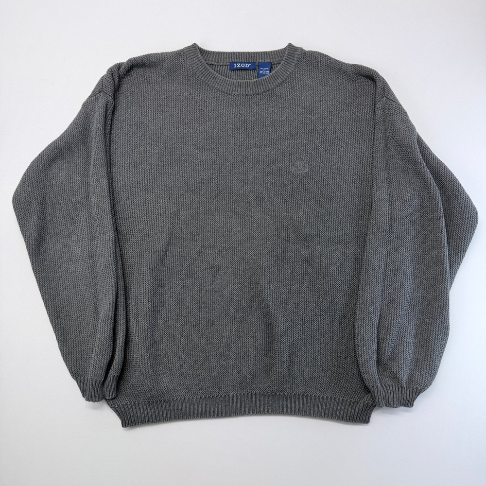 IZOD Mens Grey 100% Cotton Shaker Knit Crewneck Sweater Size L